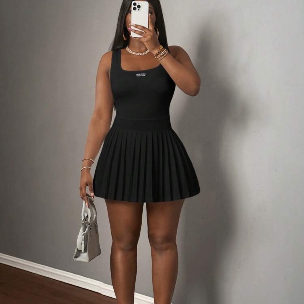 Black Pleated Mini Dress -NEW